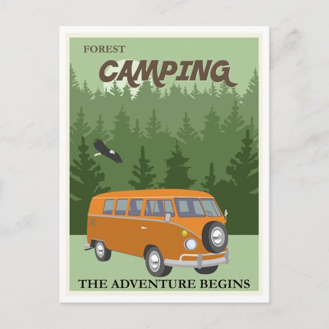 Carte Postale Camping forestier Camper Van Affiche de voyage (Devant)