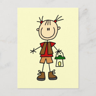 Carte Postale Camping Girl avec chemises et cadeaux lanternes