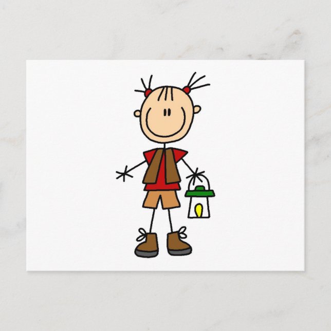 Carte Postale Camping Girl avec chemises et cadeaux lanternes (Devant)