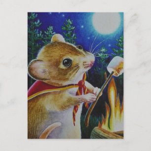 Carte Postale Camping Souris Rôtisseurs Marshmallows Aquarelle A