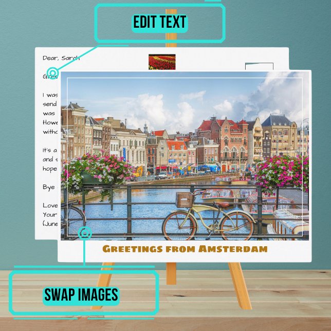 Carte Postale Canal d'Amsterdam et vélo (Please enjoy our postcard)