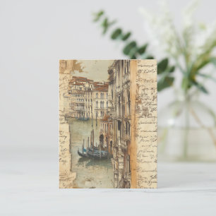 Carte Postale Canal vintage de Venise avec script manuscrit