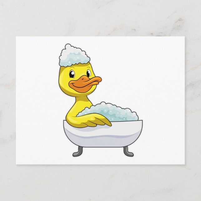 Carte Postale Canard à la baignade avec baignoire et mousse (Devant)