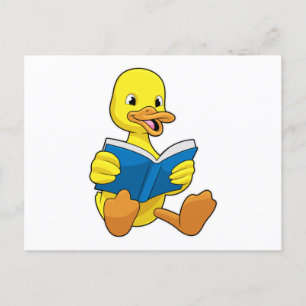 Carte Postale Canard à la lecture avec livre