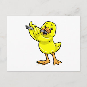 Carte Postale Canard à la musique avec flûte