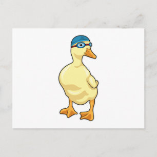 Carte Postale Canard à la natation avec lunettes de natation