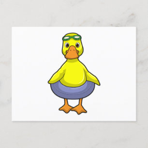 Carte Postale Canard à nager avec anneau de nage
