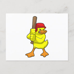 Carte Postale Canard au baseball avec batte de baseball et Casqu