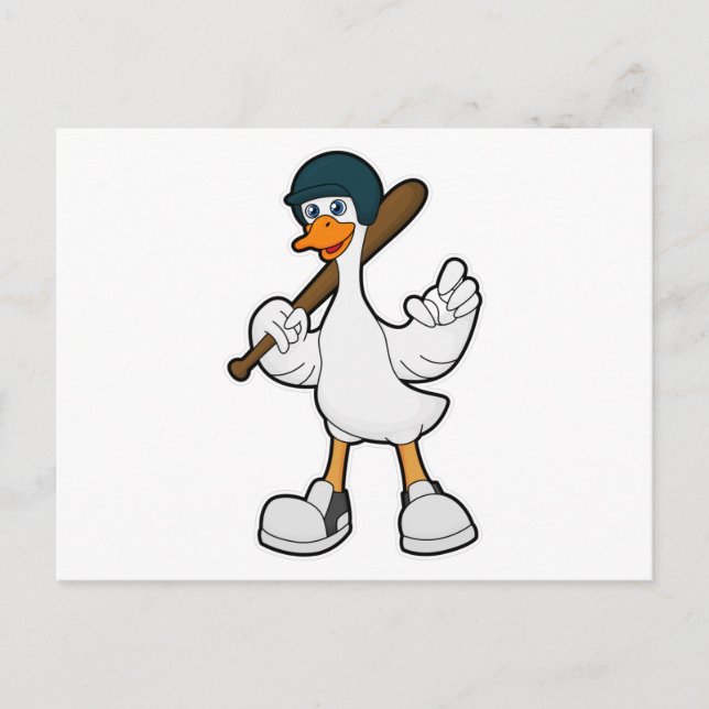 Carte Postale Canard au baseball avec une raquette de baseball e (Devant)