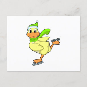 Carte Postale Canard au patinage sur glace avec patins à glace