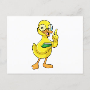 Carte Postale Canard comme enseignant avec livre et lunettes