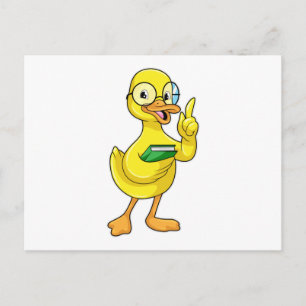 Carte Postale Canard comme enseignant avec livre et lunettes