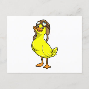 Carte Postale Canard comme pilote avec Casquette et lunettes