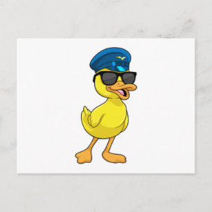 Carte Postale Canard comme pilote avec casquette pilote