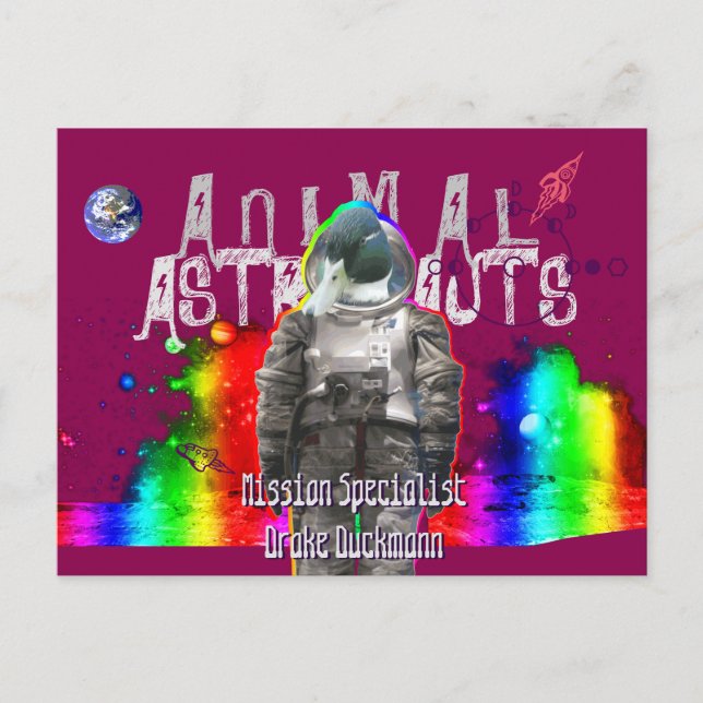 Carte Postale Canard d'astronautes animaux (Devant)