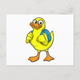 Carte Postale Canard en élève avec cartable