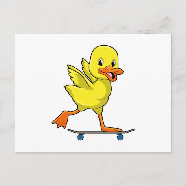 Carte Postale Canard en patineur avec planche à roulettes (Devant)