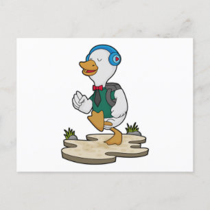 Carte Postale Canard en randonneur avec sac à dos