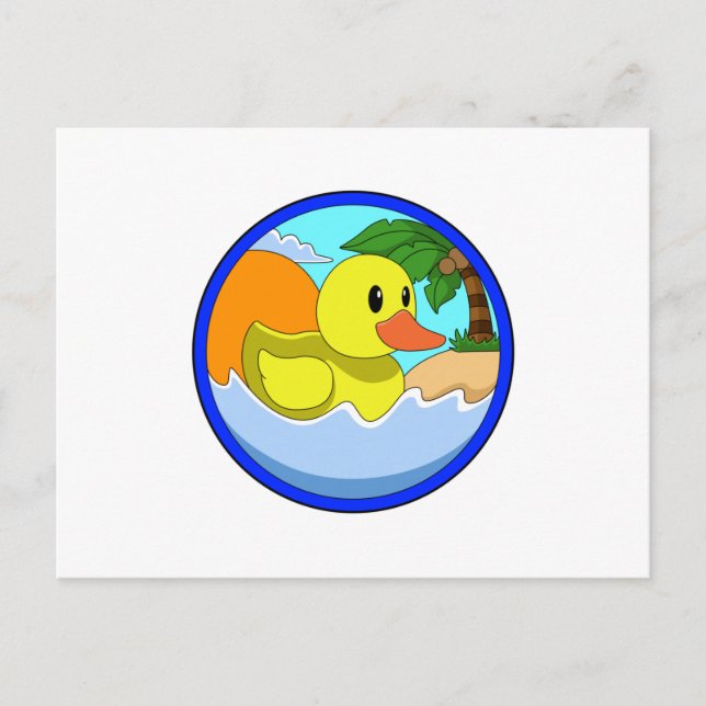 Carte Postale Canard sur la plage avec palmiers.PNG (Devant)