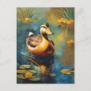 Carte Postale Canard Tranquille Sur Un Étang Peinture Artistique
