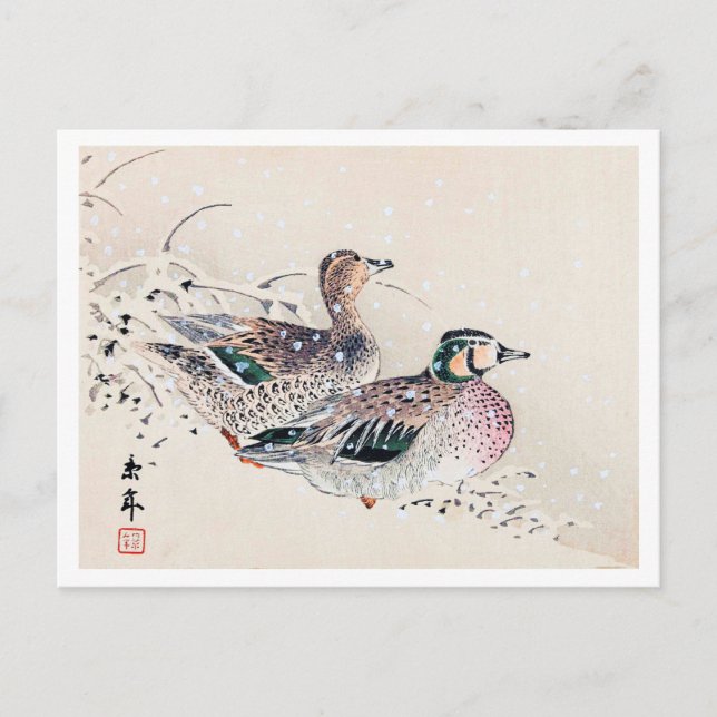 Carte Postale Canards dans la neige, Imao Keinen (Devant)