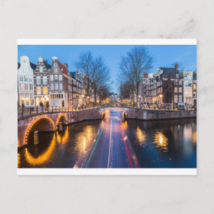 Carte Postale Canaux d'Amsterdam la nuit