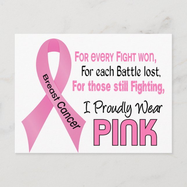 Carte Postale Cancer du sein Je porte fièrement le rose 1 (Devant)