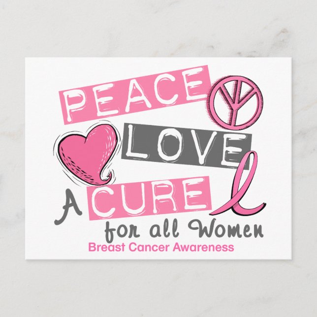 Carte Postale Cancer du sein PAIX, AMOUR, UN TRAITEMENT 1 (Toute (Devant)