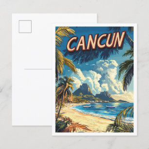 Carte Postale Cancun Beach Mexique Illustration Vintage Voyage