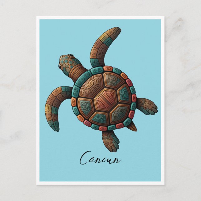 Carte Postale Cancun Maya design tortue marine (Devant)
