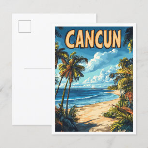 Carte Postale Cancun Mexique Art Vintage Illustration Voyage