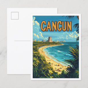 Carte Postale Cancun Mexique Art Vintage Illustration Voyage