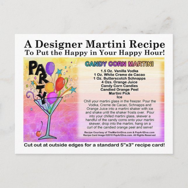 Carte postale Candy Corn Martini Recette Carte pos (Devant)