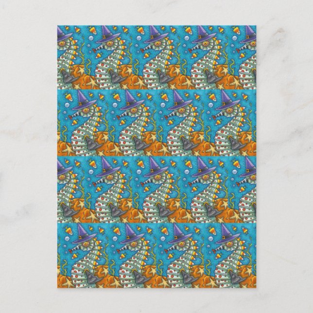 CARTE POSTALE CANDY CORN SEAHORSE WITCH, SOUS LA MER HALLOWEEN (Devant)