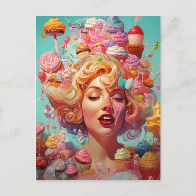 Carte Postale Candy Ice Cream Girl Surreal Imaginaire Art (Devant)