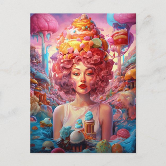 Carte Postale Candy Ice Cream Girl Surreal Imaginaire Art (Devant)