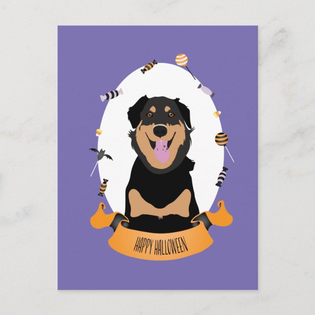 Carte Postale Candy Portrait Rottweiler Chien pourpre orange (Devant)