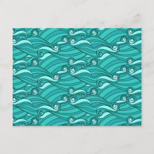 Carte Postale Caniche bleu rétro surf art
