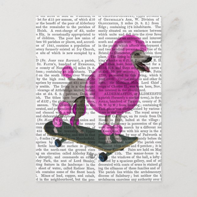 Carte Postale Caniche et planche à roulettes roses (Devant)