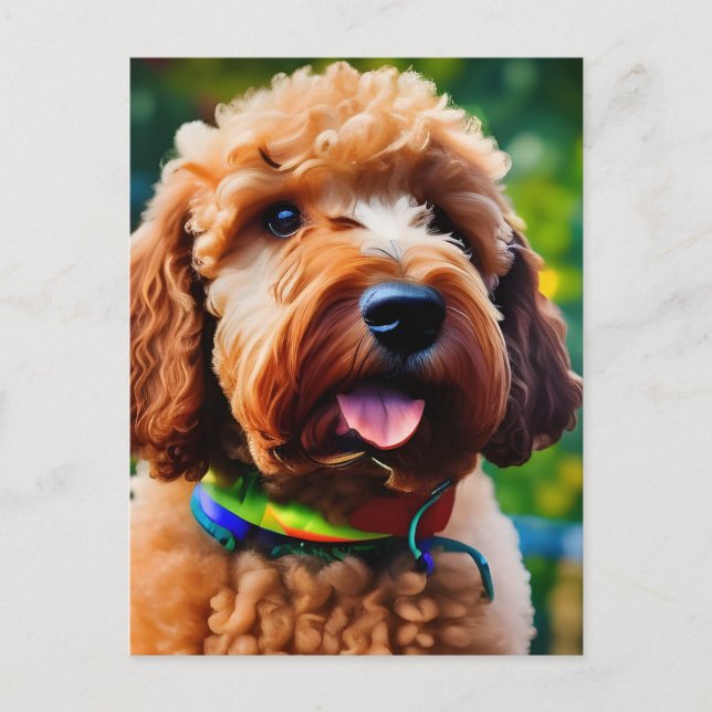 Carte Postale Caniche marron adorable  (Devant)