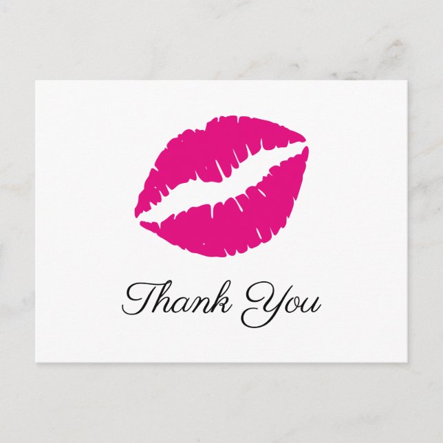 Carte Postale Canne à lèvres rose chaud Baiser Élégant Merci (Devant)