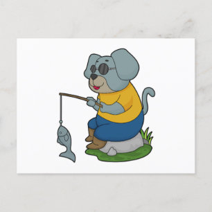 Carte Postale Canne à pêche de pêcheur de chien