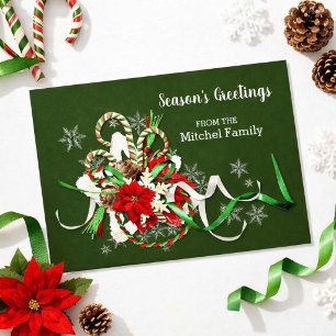 Carte Postale Canneberges de Noël et Poinsettia Saisonniers