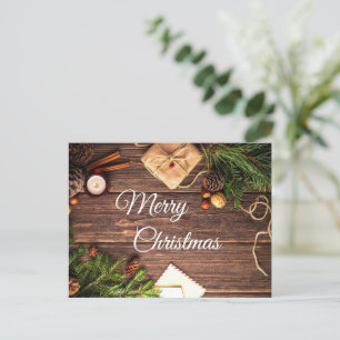 Carte Postale Cannelle rustique en bois Joyeux voeux de Noël