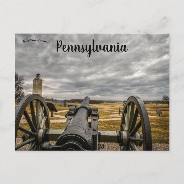 Carte Postale Cannon et le Mémorial de la Paix Gettysburg Pennsy (Devant)