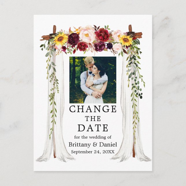 Carte Postale Canopée mariage Mélange Floral Changement La Date (Devant)