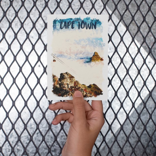 Carte Postale Cap Afrique du Sud Montagne de la Table (cape town south africa watercolor postcard)