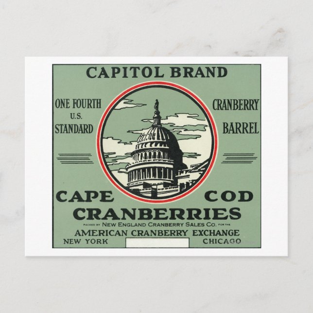 Carte Postale Cape Cod Capitol Marque Cranberry Étiquette (Devant)