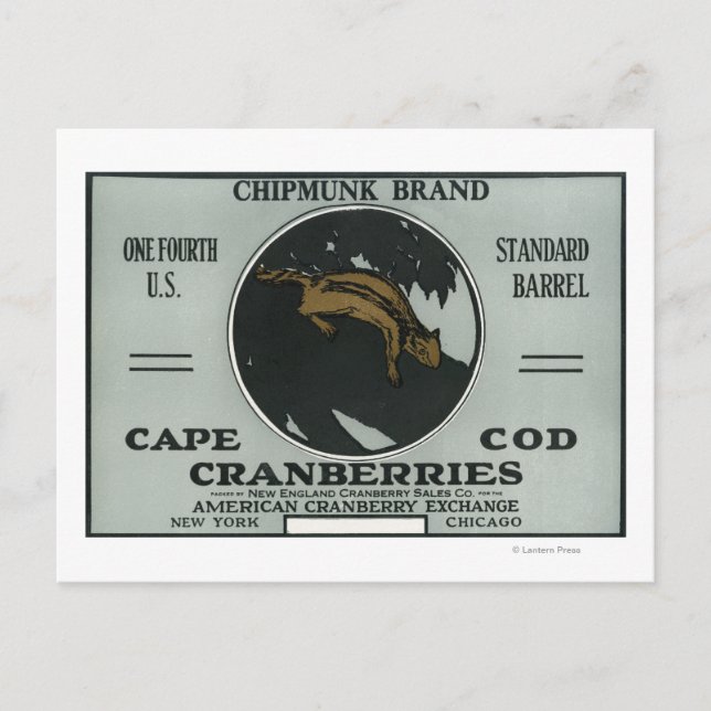 Carte Postale Cape Cod Chipmunk Marque Cranberry Étiquette (Devant)