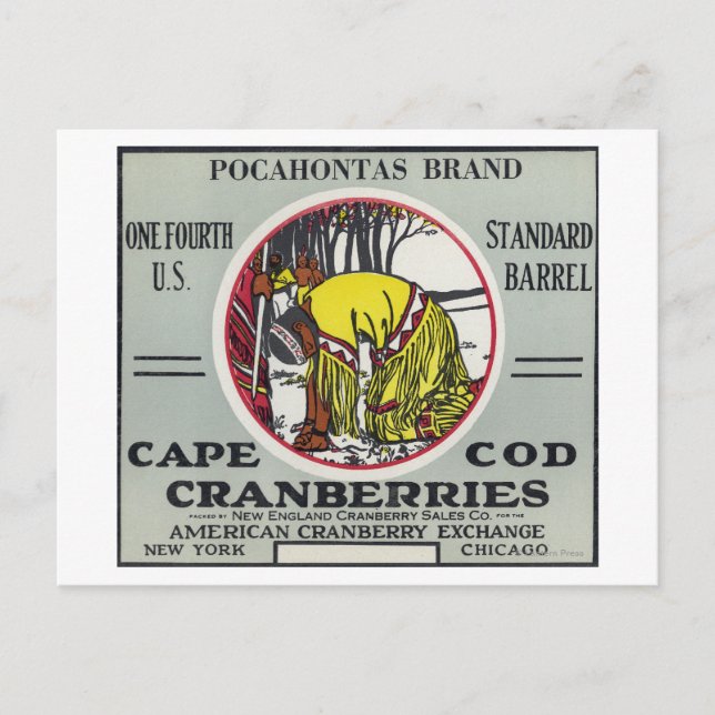 Carte Postale Cape Cod Pocahontas Brand Cranberry Étiquette (Devant)